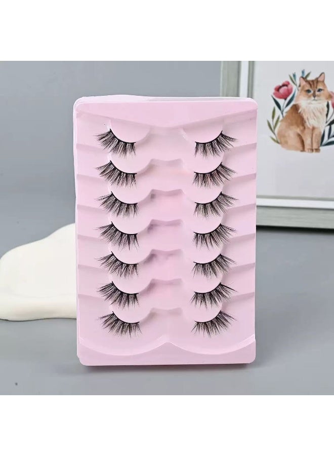 بيوتي بوكس 7 أزواج رموش كاذبة ، كريسكروس رموش مزيفة متعددة الطبقات ، مظهر طبيعي عيون القط نصف رموش ويسبي فلوفي منك الزائف - Image 2